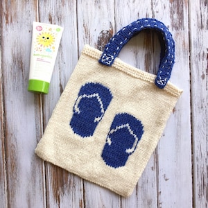 Flip Flop Tote Bag Knitting Pattern, Knit Tote Bag, Instant Download, Summer Tote Bag, Beach Tote Bag, Summer Knits, Knitting Pattern