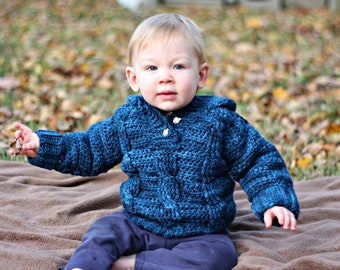 Children's Hoodie Crochet Pattern, Kids Hooded Pullover, Kids