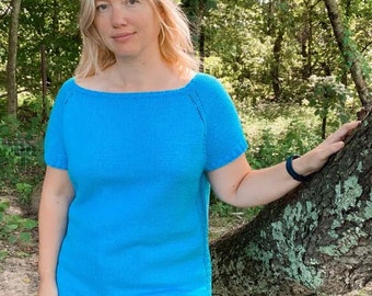 Seamless Knit Tee Pattern, Top Down Knit Tee, Cotton T-Shirt, Knit Sweater, Cotton Knit Tee, Knit Top Pattern, Knit Pattern Cotton