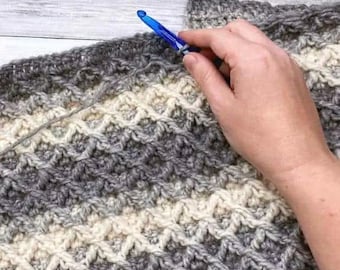 Diamond Stitch Blanket Crochet Pattern PDF, 11 Sizes (Lovey to King) • Easy Textured Throw • Bulky Yarn Blanket • Crochet Blanket Pattern