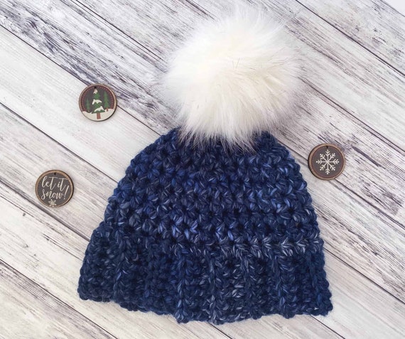 Bulky Yarn Crochet Hat With Fur Pom Pom Pattern River Run Hat Crochet  Pattern, Easy Adult Beanie, Crochet Pattern