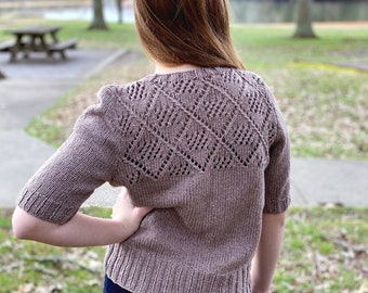 Lace Back Tee Knitting Pattern, Knit T-Shirt Pattern, Sweater Pattern, Knit Lace Sweater, Knitted Tee Pattern, Knit Tee Pattern