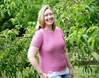 Ribbon Tee Crochet Pattern, Womens Shirt, Lightweight Summer Shirt, Easy Crochet Tee, Crochet T Shirt, Summer Tee, Instant Download