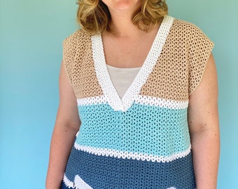 Easy V-Neck Crochet Top, Beginner Crochet Top Pattern, Summer Sweater