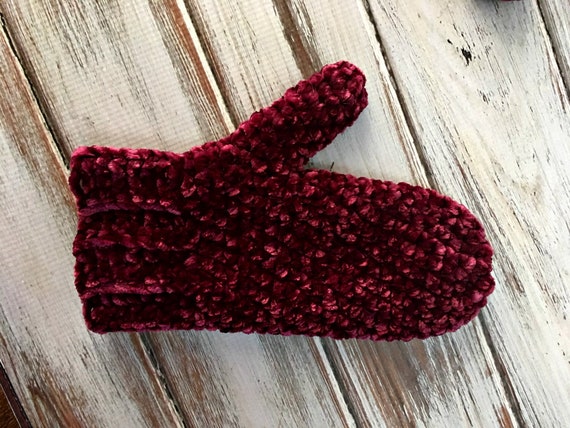Crochet Velvet Mittens Pattern, Crochet Velvet Gloves, Chunky
