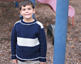 Patrón de crochet para suéter universitario, suéter de crochet para niños, suéter de crochet fácil, jersey de crochet para niños, suéter de arriba hacia abajo, suéter de crochet para niños
