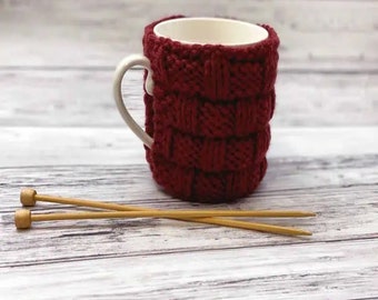 Basketweave Knitted Mug Cozy Pattern, Knit Mug Cozy, Drink Cozy, Iced Coffee Cozy, Coffee Cup Sleeve, Cup Cozy, PDF Digital Download