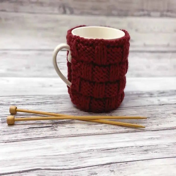 Basketweave Knitted Mug Cozy Pattern, Knit Mug Cozy, Drink Cozy, Iced Coffee Cozy, Coffee Cup Sleeve, Cup Cozy, PDF Digital Download