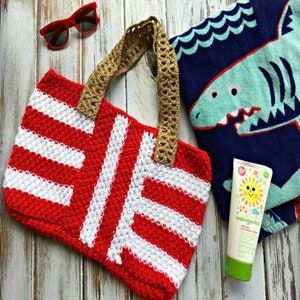 Striped Summer Tote Knitting Pattern, Summer Bag, Knit Tote Pattern, Beach Tote Bag, Large Tote Bag, Striped Bag Pattern, Summer Knits