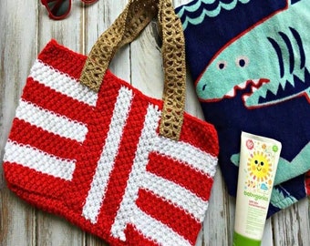 Striped Summer Tote Knitting Pattern, Summer Bag, Knit Tote Pattern, Beach Tote Bag, Large Tote Bag, Striped Bag Pattern, Summer Knits