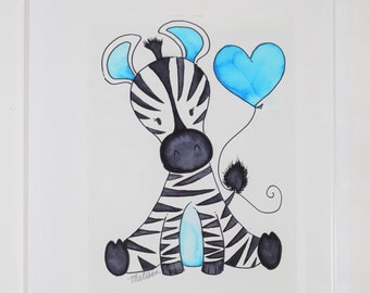 ORIGINAL Watercolor Painting, Baby Zebra, Nursery Decor, Children's Wall Art, Gender Neutral, Safari Animals, Baby Shower Gift