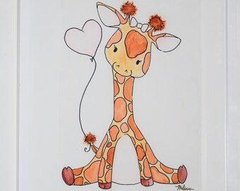 ORIGINAL Watercolor Painting, Baby Giraffe, Nursery Decor, Children's Wall Art, Gender Neutral, Baby Shower Gift