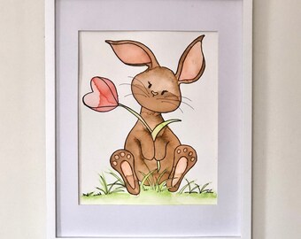 ORIGINAL Watercolor Painting, Baby Bunny, Nursery Decor, Children's Wall Art, Gender Neutral, Baby Woodland Creatures, Baby Shower Gift,