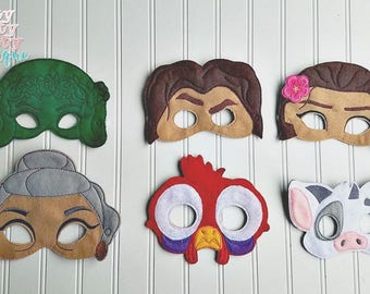 Moana inspired Masks. Moana, Maui, Tefiti, Grandma Tala, Hei Hei, Pua