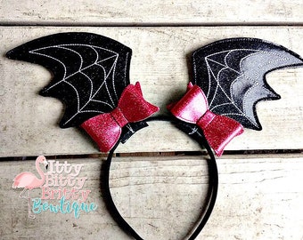 Halloween Mouse Ears Glitter Vampirina Inspired Stand Up Bow Vampire Girl Ears Disney Junior Disney Ears Vampirina Bat Ears Bat Ears
