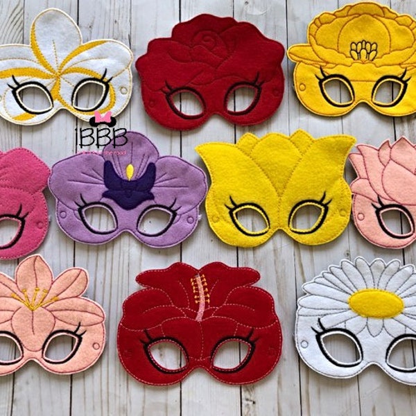 Tulip, Rose, Lily, Poppy, Petunia, Plumeria, Daisy, Lotus, Orchid, Hibiscus inspired masks