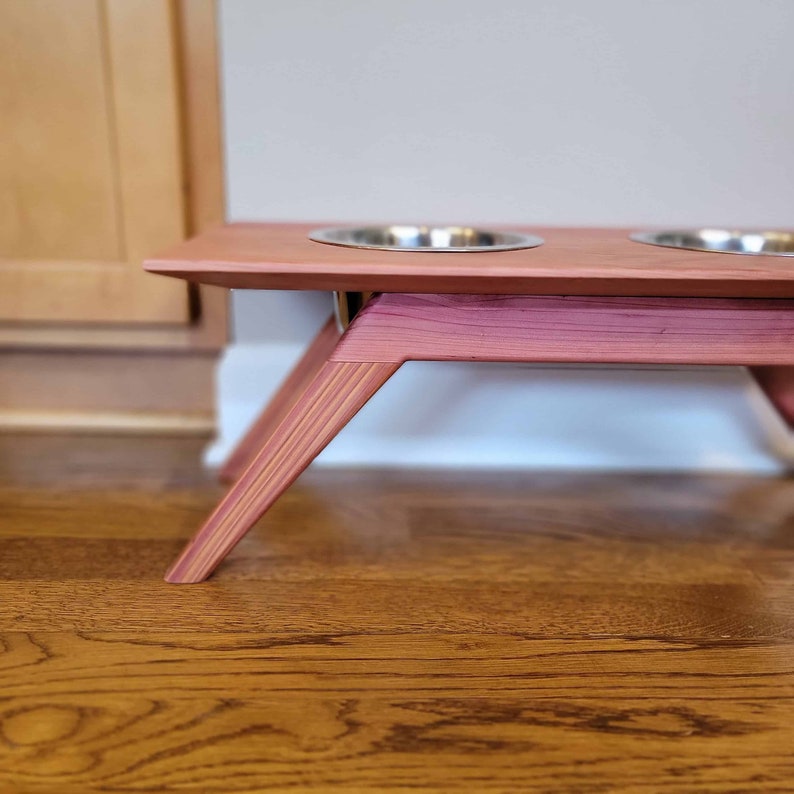 Cedar Mid Century Modern Raised Dog Bowl Stand Elevated Pet Bowl Stand