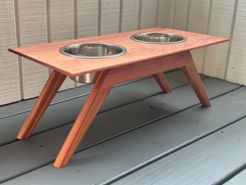 Cedar Mid Century Modern Raised Dog Bowl Stand Elevated Pet Bowl Stand