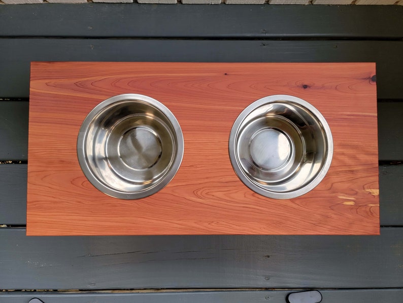 Cedar Mid Century Modern Raised Dog Bowl Stand Elevated Pet Bowl Stand