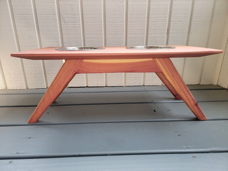Cedar Mid Century Modern Raised Dog Bowl Stand Elevated Pet Bowl Stand