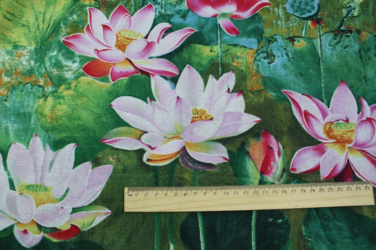 Lotus Fabric Floral Cotton Linen Fabric Water Painting Style Etsy