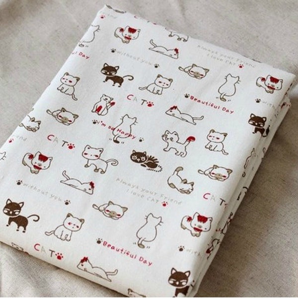 Cut Cats Fabric, zakka Cotton Linen Fabric,Curtain fabric/ baby bedding/baby sheet/ tablecloth - 1/2 yard