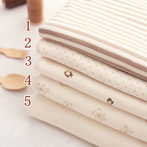 Best quality baby Jersey Knitting Fabric Natural Light Brown  , Solid Cotton Brown Polka Dots Dogs Bears Stripe Plaid Stretch  --1/2 yard