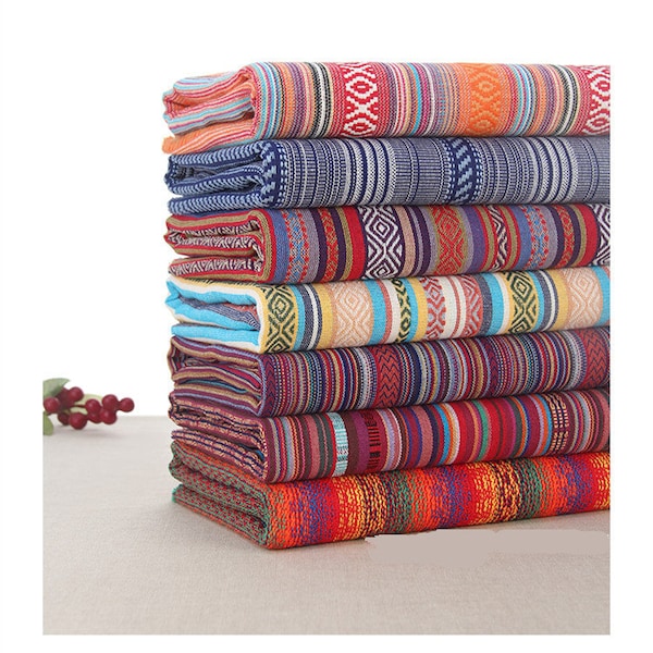 Bohemian style Rainbow Stripe Cotton Fabric cotton Bag fabric  Purse fashion Fabric curtain fabric- 1/2 Yard