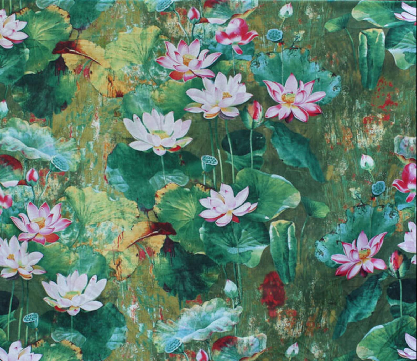 Lotus Fabric Floral Cotton Linen Fabric Water Painting Style Etsy