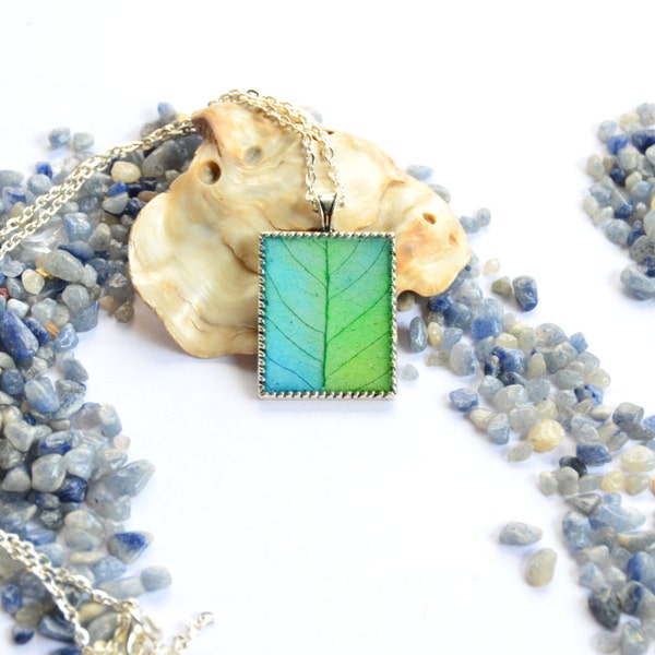 Botanical jewelry, pressed skeleton leaf necklace, bicolored leaf