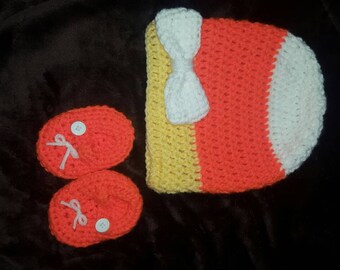 Candy Corn Baby Beanie Set