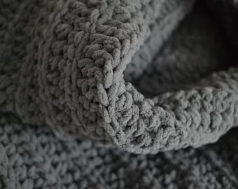 Chunky Stitch Blanket | Cozy Chenille Throw Blanket | Gift for Mom | New Home Gift | Neutral Blanket | Handmade | Dark Gray