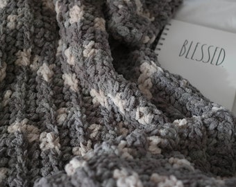 Chunky Stitch Blanket | Cozy Chenille Throw Blanket | Housewarming Gift | Neutral Home Decor | Handmade | Silver Steel | Best Seller