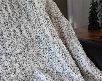 Chunky Stitch Blanket | Cozy Chenille Throw Blanket | Gift for Mom | Neutral Home Decor | Handmade | Ivory Tweed | Best Seller