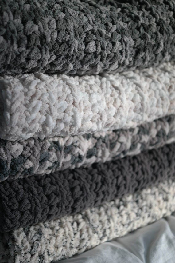 Chunky Stitch Blanket | Cozy Chenille Blanket | Custom Order | Twin | Full | Queen | King | Handmade | Bernat Blanket Yarn | Twin to King