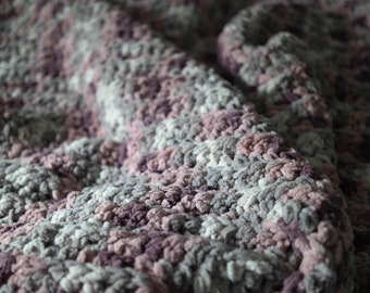 Chunky Stitch Blanket | Cozy Chenille Throw Blanket | Housewarming Gift | Gift for Mom | Handmade | Bernat Blanket Yarn | Purple Haze