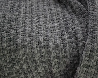 Chunky Stitch Blanket | Cozy Chenille Throw Blanket | Gift for Mom | New Home Gift | Neutral Blanket | Handmade | Ashen Titanium | Rare