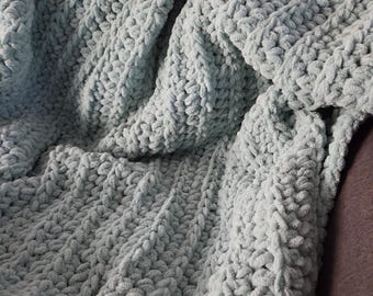 Chunky Stitch Blanket | Cozy Chenille Throw Blanket | New Home Gift | Gift for Mom | Neutral Home Decor | Handmade | Bright Sage