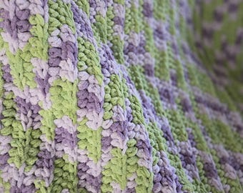 Chunky Stitch Blanket | Cozy Chenille Throw Blanket | New Home Gift | Gift for Mom | Spring Blanket | Handmade | Lilac Leaf