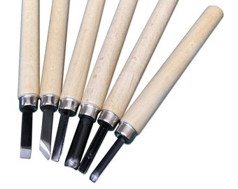 Wooden Handled Lino Cutting Printmaking Tools Set of 6