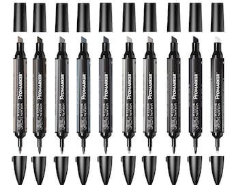 Winsor & Newton Twin Tip ProMarker Alcohol Marker Pens (Grey and Black Colours)