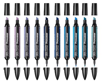 Winsor & Newton Twin Tip ProMarker Alcohol Marker Pens (Purple and Blue Colours)