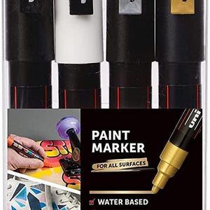 Uni POSCA Paint Marker Set, Assorted Sizes, Mono Colors (Black, White, Gold, Silver)