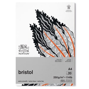 May include: A pack of 20 sheets of A4 Bristol paper, extra smooth, acid-free, bright white, 250gsm, 114lb. The paper is made by Winsor & Newton.