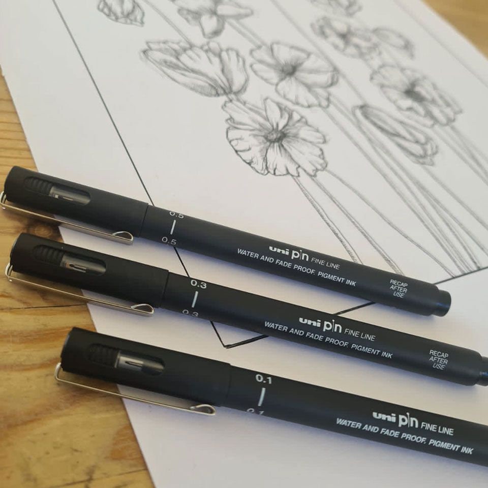 Uni-ball Pin Sketch Selection Drawing Pen Set of 3 