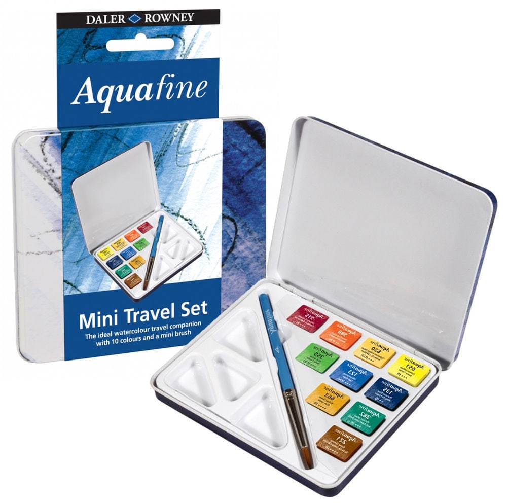 Daler Rowney : Aquafine Mini Travel Watercolor Paint Set : Half Pan : Set  Of 10