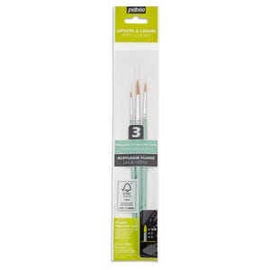 Pebeo Liquid Acrylic Gold Taklon Round Paint Brush Set 3pc