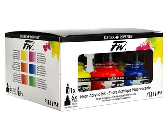 Set de tintas acrílicas neón Daler Rowney FW, 6 unidades de 29,5 ml.