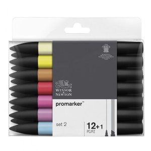 Winsor & Newton Promarker Twin Tip Alcohol Graphic Marker Pens 12+1 Set #2