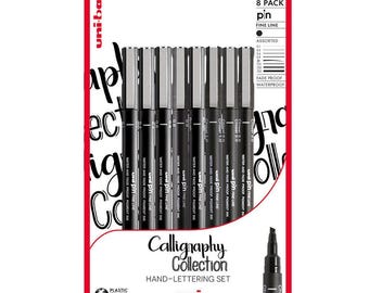 Uni-Ball Pin Calligraphy Collection Hand Lettering Artist Pen Set of 8